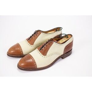 VTG Alden Mens 8‎ B/D Brown Cream Spectator Saddle Oxford Cap Toe Brogue Shoes